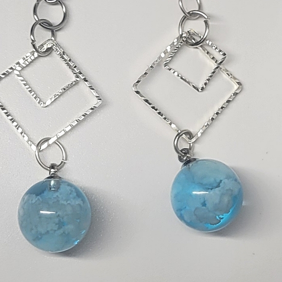 Silver Geo Sky Resin Drop Earrings - Picture 2 of 4
